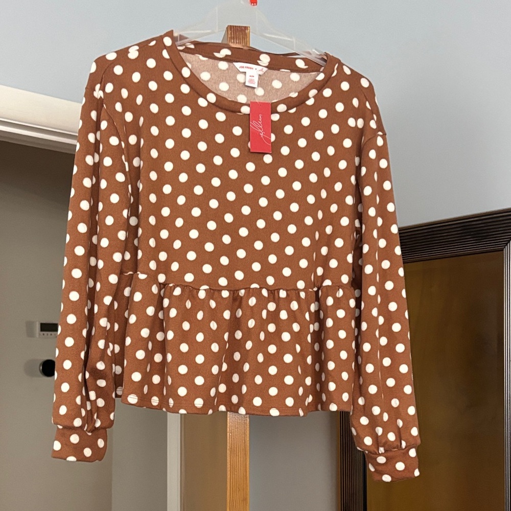 Joe Fresh Brown Polka Dot Long Sleeve Top